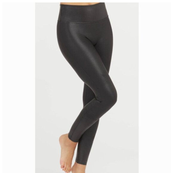 SPANX FAUX LEATHER BLACK LEGGINGS SMALL PETITE - Picture 1 of 8